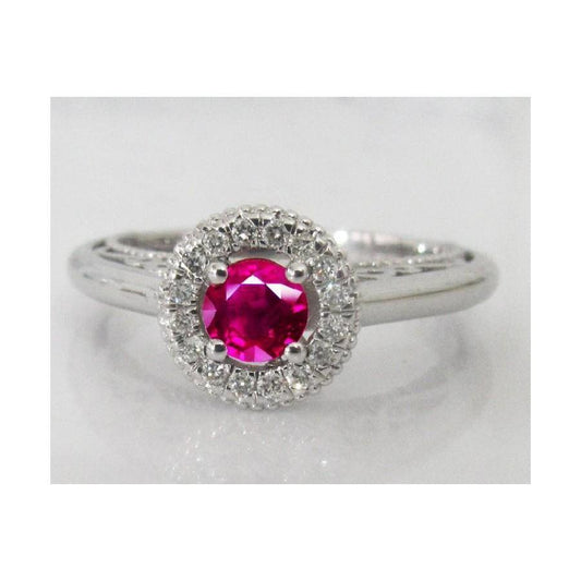1.5 Ct Round Cut Red Sapphire Diamond Ring White Gold