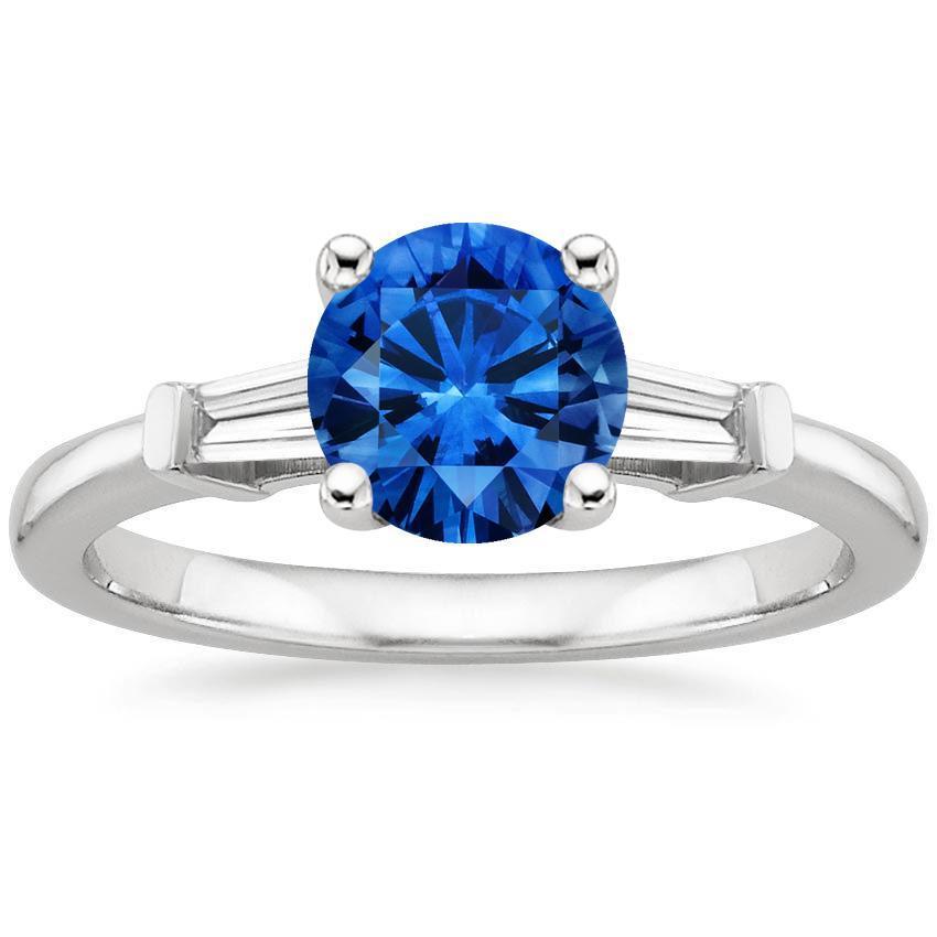 1.5 Ct Sri Lanka Sapphire And Baguette Diamond 3 Stone Ring