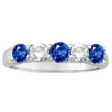 1.50 Ct Five Stone Ceylon Sapphire Diamond Wedding Ring White Gold