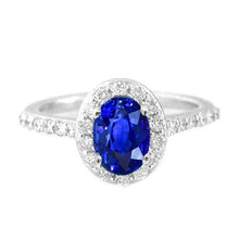 1.50 Ct Oval Cut Ceylon Sapphire Diamond Ring 14K White Gold