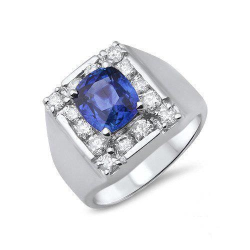 1.60 Ct Sri Lankan Sapphire Diamond Ring 14K White Gold