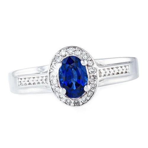 1.80 Carat Sri Lankan Sapphire And Round Diamonds Ring 14K White Gold