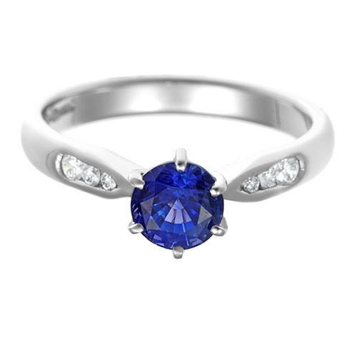 1.80 Carats Blue Ceylon Sapphire With Diamonds Ring White Gold 14K