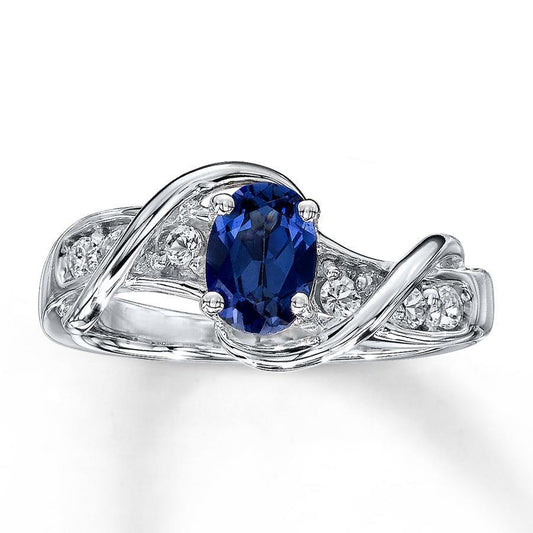 1.80 Ct Ceylon Sapphire And Diamonds Anniversary Ring White Gold 14K