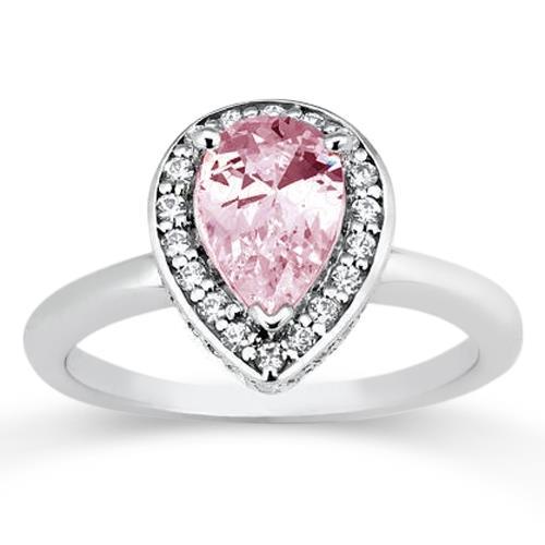 1.90 Ct Pear Pink Sapphire Halo Solitaire With Accents Gemstone Ring