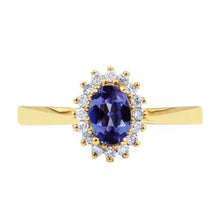 2 Carats Blue Tanzanite And Diamond Wedding Ring Yellow Gold 14K