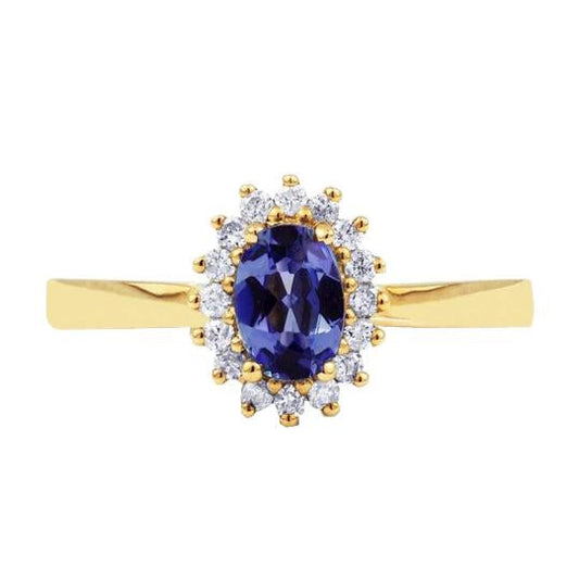 2 Carats Blue Tanzanite And Diamond Wedding Ring Yellow Gold 14K