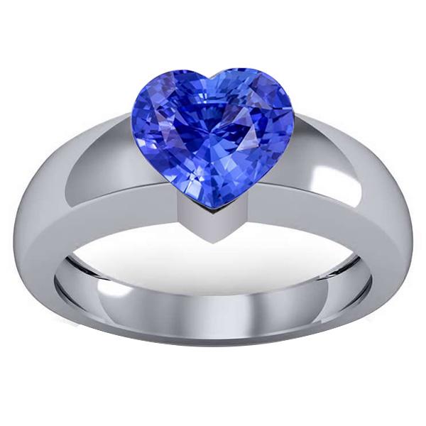 2 Carats Ceylon Sapphire Solitaire Ring Heart Shaped Thick Shank