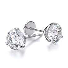 2 Carats Three Prong Set Round Cut Diamonds Stud Earrings
