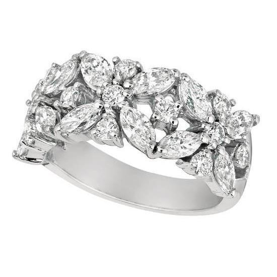 2 Carat Marquise And Round Diamond Engagement Band White Gold 14K New