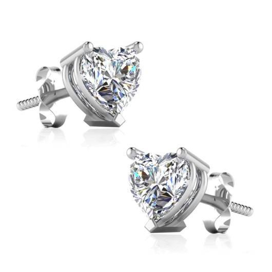 2 Carats Heart Shape Diamonds Women Studs Earring White Gold