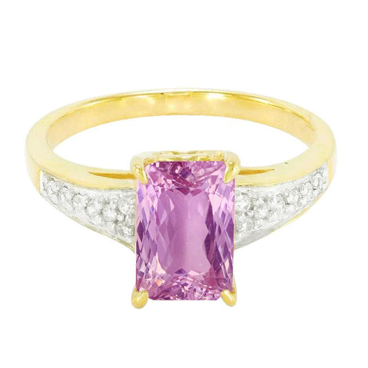 20.70 Ct Pink Kunzite And Diamonds Ring Two Tone 14K Gemstone