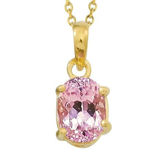 23 Carats Pink Oval Cut Kunzite Solitaire Necklace Pendant Yellow Gold