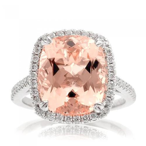 23.05 Ct Big Morganite With Diamonds Wedding Ring Gold White 14K