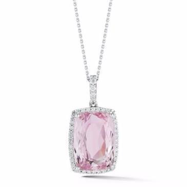 27 Ct. Pink Kunzite With Diamonds Pendant White Gold