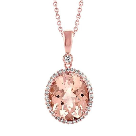 27.50 Carats Brilliant Morganite With Diamond Pendant Rose Gold 14K