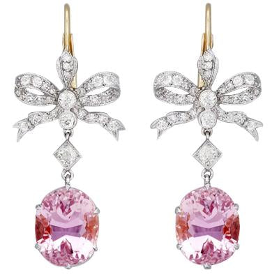 natural round kunzite 29.40ct earring front view