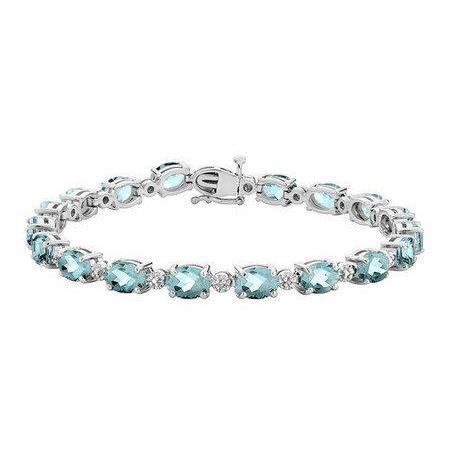 29.50 Carats Aquamarine And Diamonds Bracelet 14K White Gold New