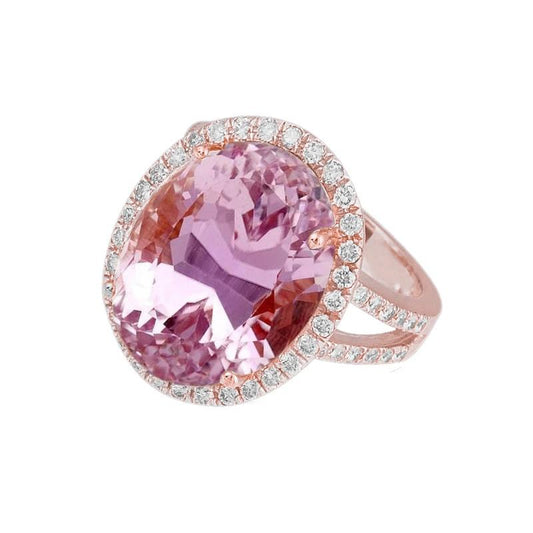 29.75 Carats Pink Kunzite And Diamonds Ring Rose Gold 14K