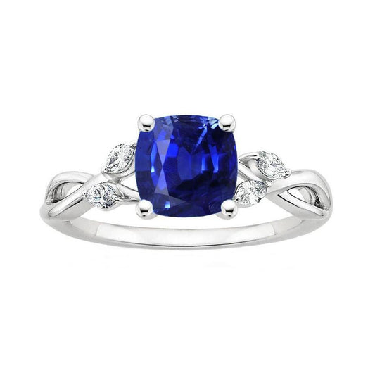 2.10 Carats Ceylon Sapphire And Diamonds Ring 14K White Gold