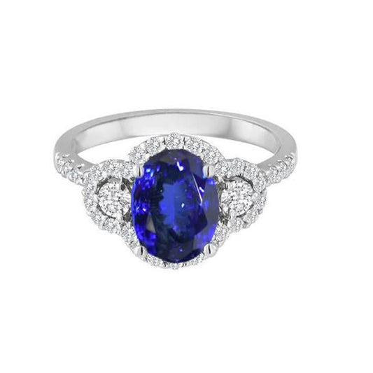 2.10 Carats Tanzanite And Diamonds Ring 14K Gold White New
