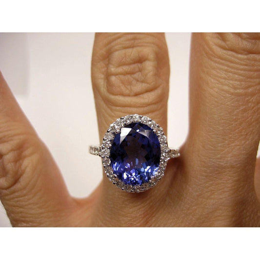 2.15 Ct Oval Cut Blue Tanzanite With Diamond Ring Gold Fine Jewelry