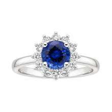 2.20 Carats Round Ceylon Sapphire Ring Diamond Jewelry Gold White 14K