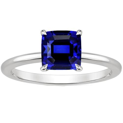 2.25 Carats Solitaire Ring Cushion Cut Sri Lankan Sapphire Prong Set