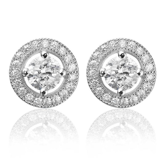 2.38 Carats Round Cut Diamonds Women Stud Halo Earrings White Gold