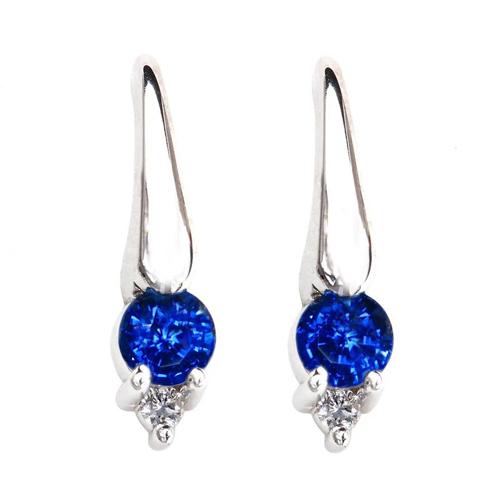 natural round sapphire 2.40ct earring front view