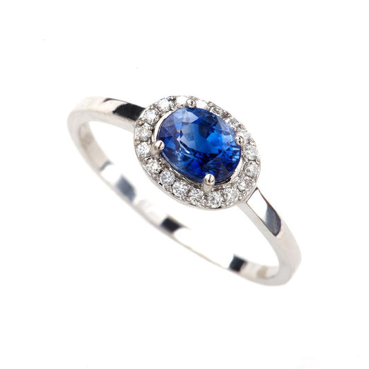 2.40 Ct Oval Ceylon Sapphire And Diamond Ring White Gold 14K