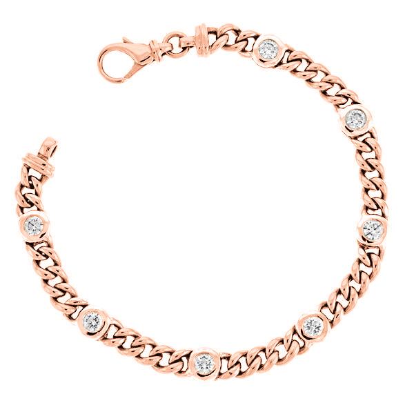 2.45 Carats Bezel Set Round Diamond Link Bracelet Women Gold Jewelry