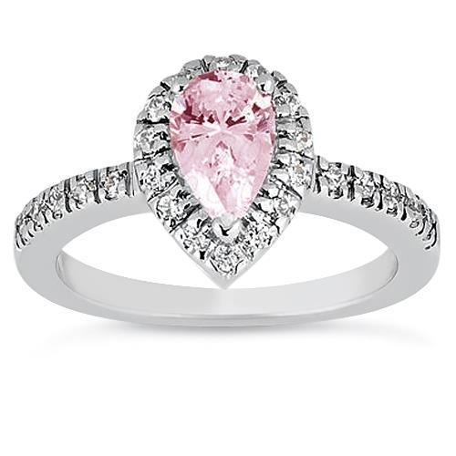2.46 Ct Pink Pear Halo Gemstone Wedding Anniversary Ring Gold 14K