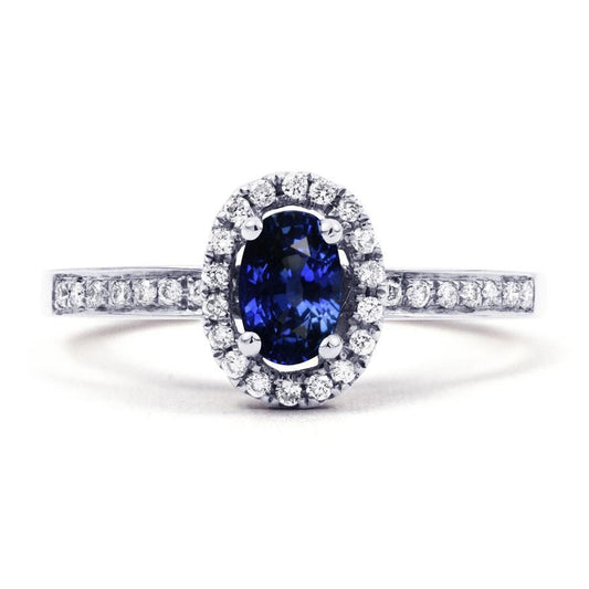 2.50 Carats Ceylon Blue Sapphire And Diamonds Ring White Gold 14K