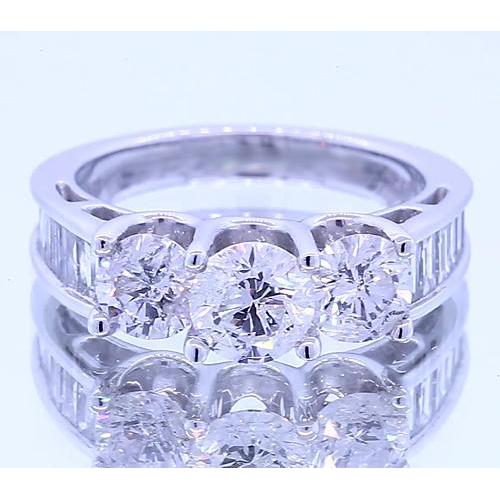 2.50 Carats Round 3 Stone Diamond Engagement Ring White Gold 14K