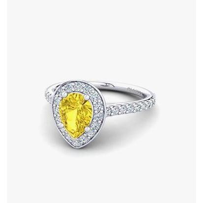 2.50 Ct Yellow Sapphire And Diamonds Anniversary Ring White Gold 14K