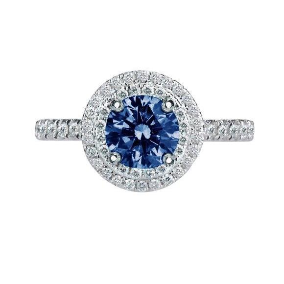 2.51 Carats Round Blue & White Diamonds Wedding Ring Gemstone