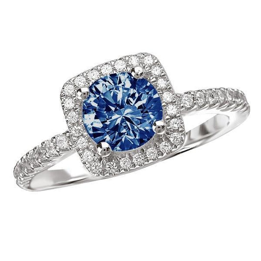 2.51 Ct. Round Blue & White Halo Gemstone Ring White Gold 14K
