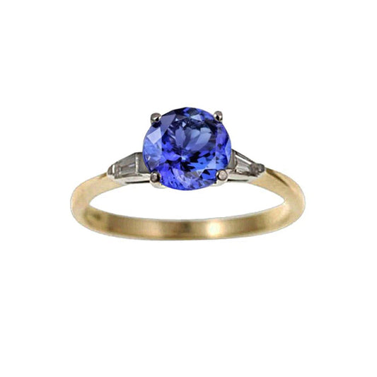 2.55 Carats Tanzanite And Baguette Diamonds Three Stone Ring 14K