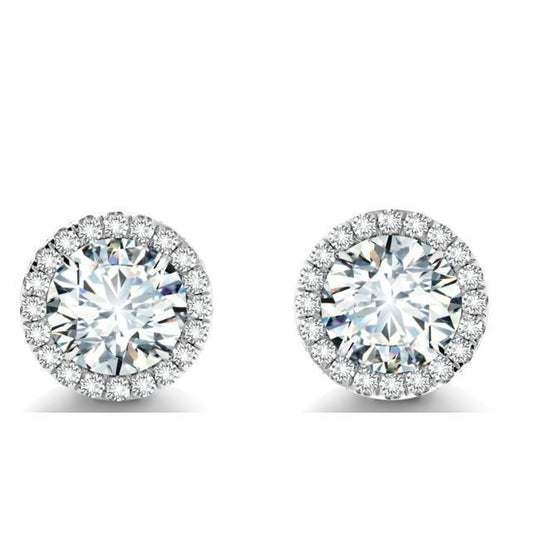 2.70 Carats Round Cut Diamond Stud Halo Earring White Gold 14K