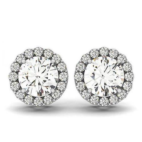 2.80 Carats F VS1 VVS1 Round Diamonds White Gold 14K Studs Pair Halo Earrings
