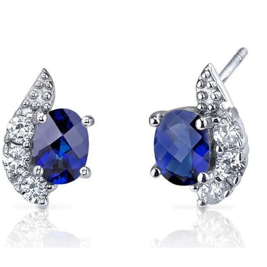 2.90 Ct Sri Lanka Sapphire Diamond Stud Earrings White Gold 14K