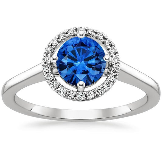 2.90 Ct Sri Lanka Sapphire Diamonds Ring Four Prong Set White Gold 14K