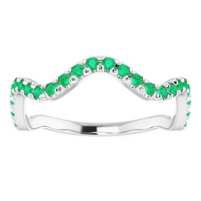 3 Carats Freeform Shank Ring Green Emerald Stones White Gold 14K