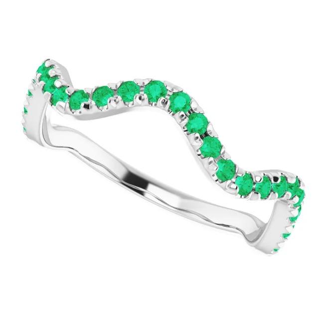 3 Carats Freeform Shank Ring Green Emerald Stones White Gold 14K