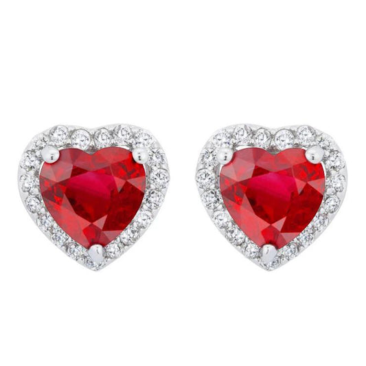 3 Carats Heart Shaped Ruby Diamond Halo Stud Earring White Gold 14K