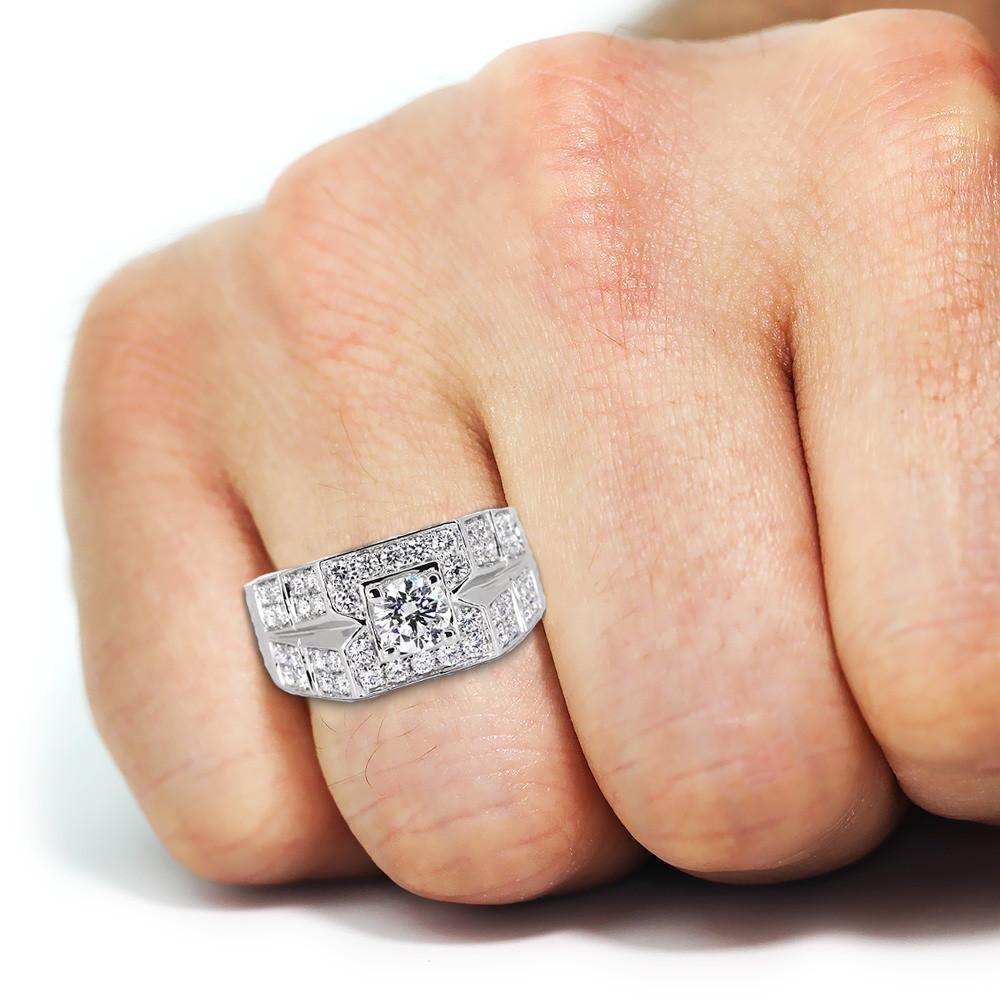 3 Carats Round Diamond Anniversary Mens Ring White Gold 14K