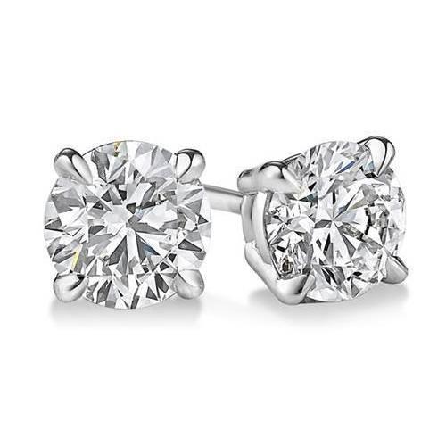 3 Carats Round Diamond Studs Women Earring White Gold