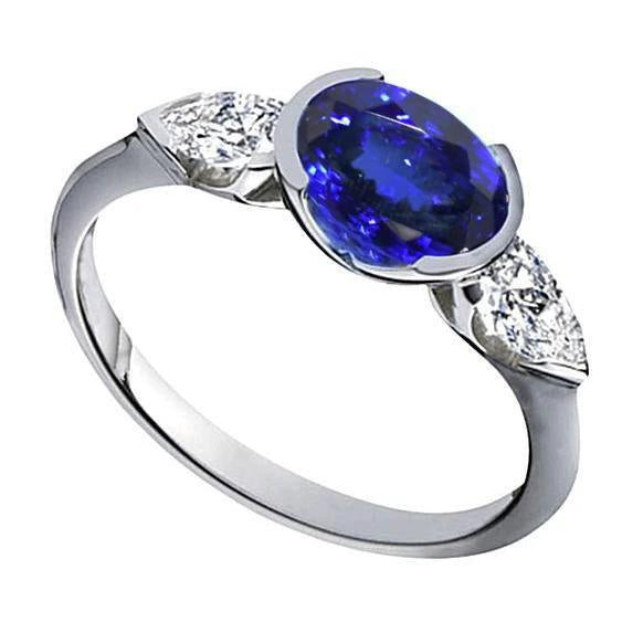 Ct 3-Stone Oval Tanzanite Diamond Ring White Gold 14K from