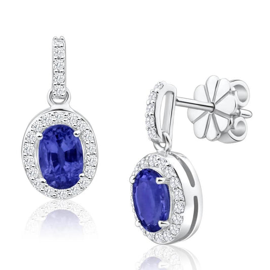 natural round sapphire 3ct earring front view